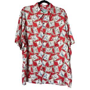 Reyn Spooner Shirt Mens Large Red Hawaiian AOP Tropical Print‎ Beach Camp Summer